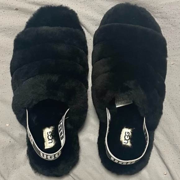 Ugg Fluff Yeah Slide black white women's size 8 - Picture 2 of 6